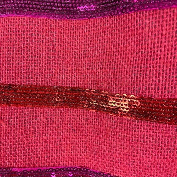 MUD PIE | Dazzle Jute Red Hot Pink Sequin Stripe Large Tote Bag - Picture 5 of 9
